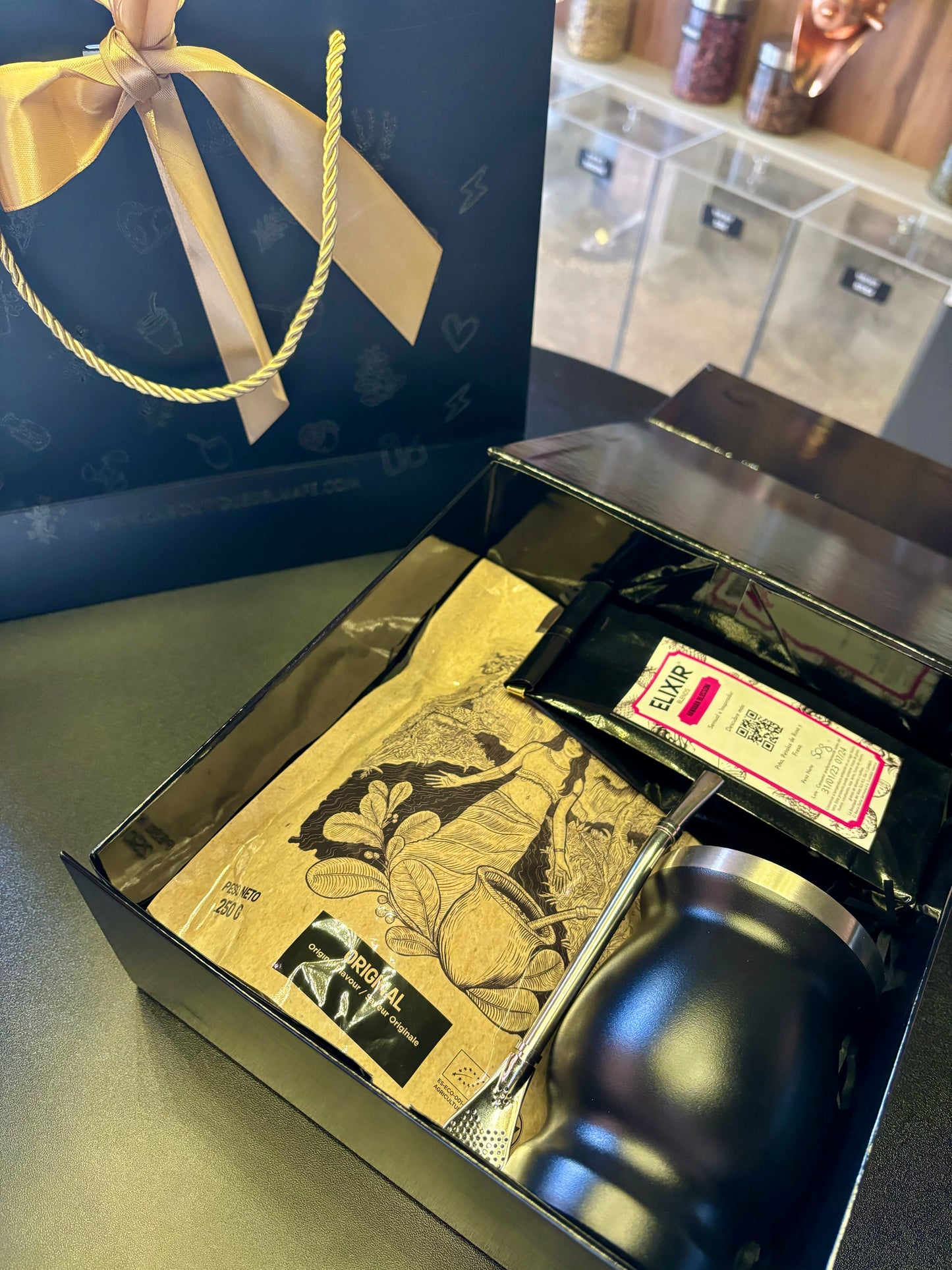 Pack Mate Regalo Starter: Mate acero inox + Bombilla + Elixir Yerba Mate Original + Blend