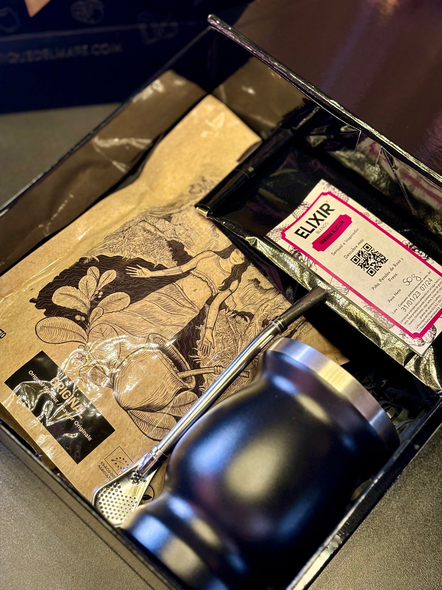 Pack Mate Regalo Starter: Mate acero inox + Bombilla + Elixir Yerba Mate Original + Blend