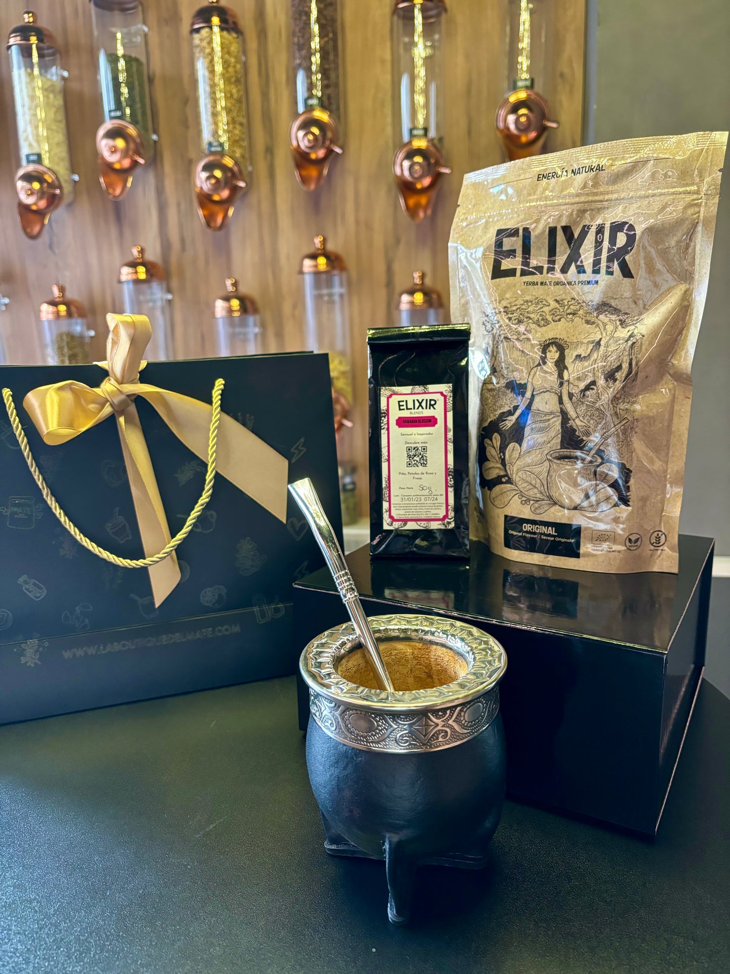 Pack Mate Regalo Premium: Mate Imperial + Bombilla + Elixir Yerba Mate Original + Blend