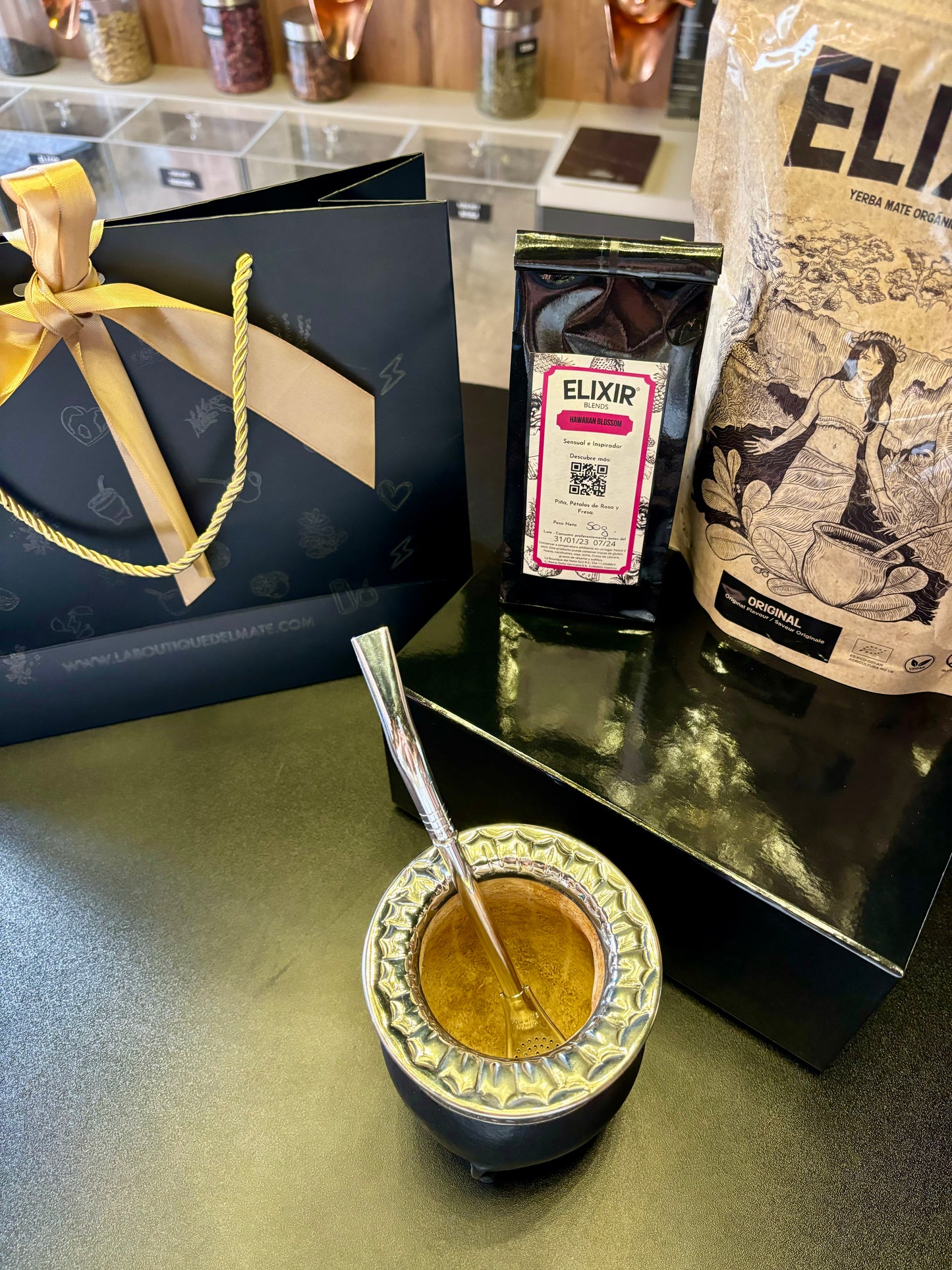 Pack Mate Regalo Premium: Mate Imperial + Bombilla + Elixir Yerba Mate Original + Blend