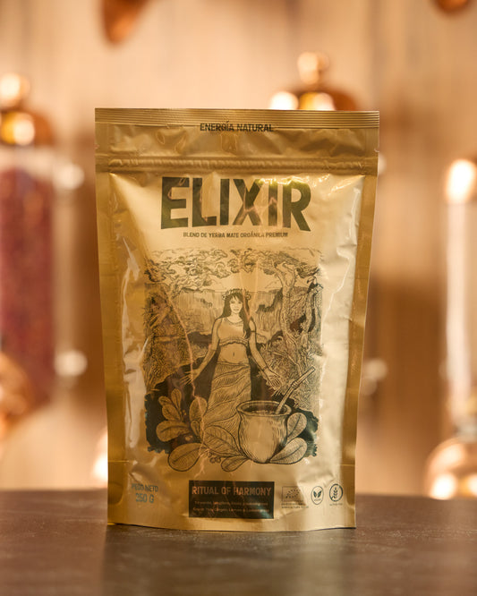 Elixir blend de Yerba mate orgánica. Ritual of Harmony. Yerba mate combinada con te verde jengibre y limón  