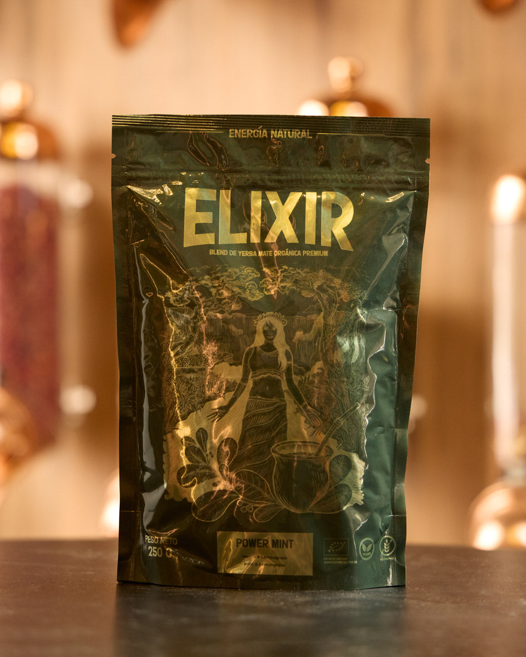 Elixir blend de Yerba mate orgánica. Yerba mate combinada con menta y lemongrass. Sabor refrescante 